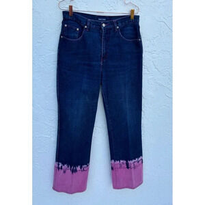 Baccini Womens Flat Front Straight Leg Tie Dye Bottom Denim Blue Jeans Sz 10